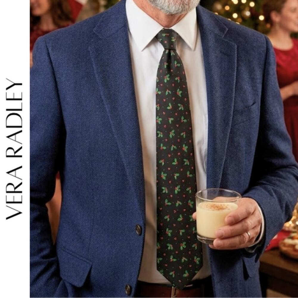 VERA BRADLEY Vintage Holly Print Christmas Tie USA | Holiday Cotton Tie